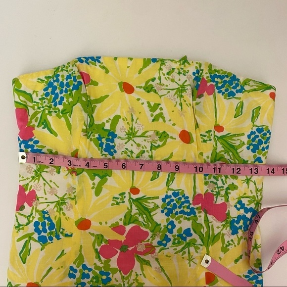 Lilly Pulitzer || Franco Dress in Blue Eyed Girl Strapless Tie Floral Yellow 2 - Picture 5 of 8